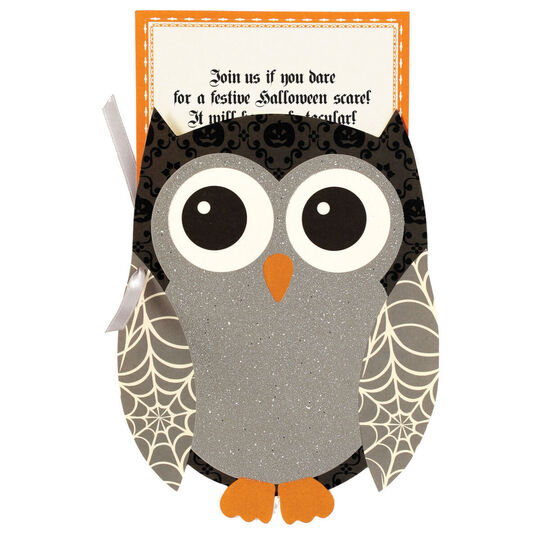 Halloween Glittered Owl Die-Cut Invitations